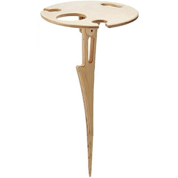 Outdoor Foldable Wine Table with Round Desktop Mini Wooden Easy To Carry.
